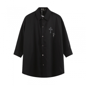 Рубашка YUXING черная с двумя фактурными крестами на груди