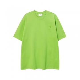 100% хлопковая AMI зелёная футболка свободного кроя и коротким рукавом