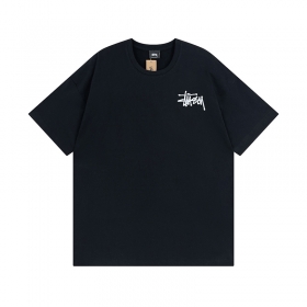 Черная футболка Stussy с большим принтом "бегемот" и фирменным лого