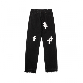 Черные джинсы BYD JEANS стильные с белыми крестами