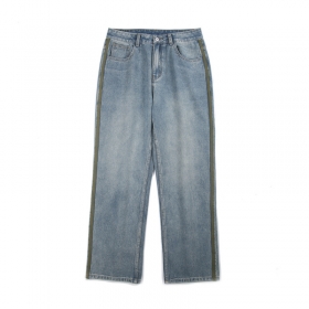 С цвета хаки полосками во всю длину BYD JEANS светло-синие джинсы