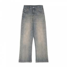Осветленные бежево-синие джинсы от бренда BYD JEANS