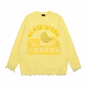 Оверсайз широкий жёлтый свитер Punch Line с нашитыми бананами