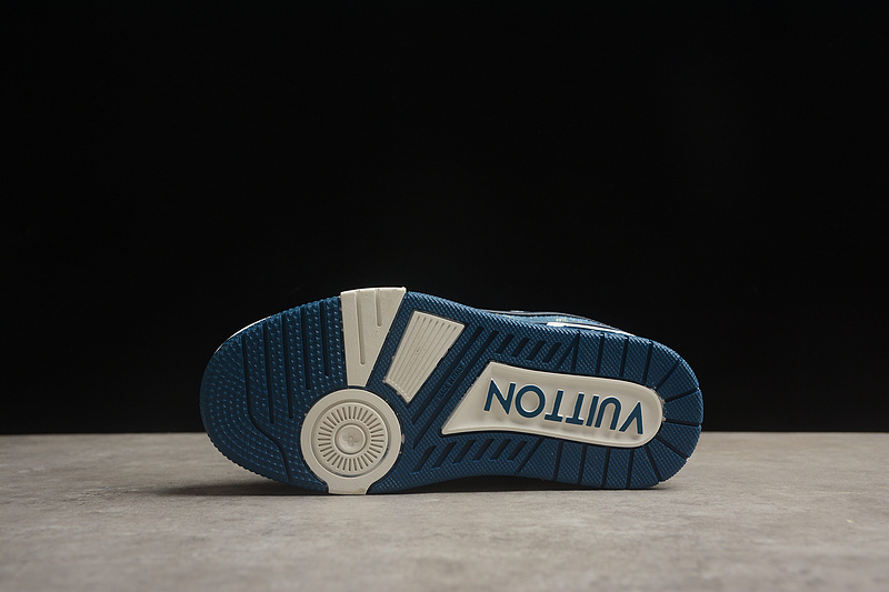 Джинсовые с кожаными вставками синие Louis Vuitton Trainer кроссовки