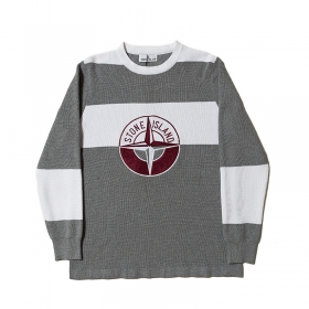 Серый полосатый свитер с вышитым ворсистым лого Stone Island