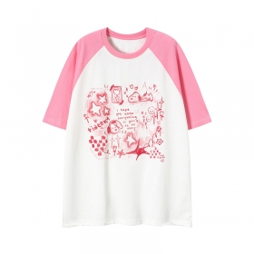 Запоминающаяся футболка TIDE EKU белого цвета с розовым принтом