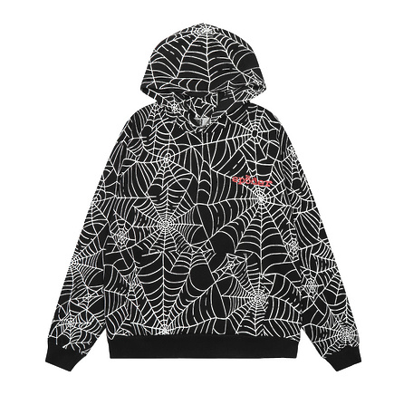 Худи Sp5der в черном цвете с опущенной плечевой линией