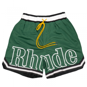 Зеленые шорты RHUDE с функциональными карманами и большой надписью