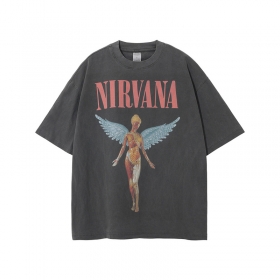 Серая потёртая футболка ARTIEMASTER с принтом ангела и надписью Nirvana