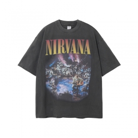 Серая потёртая футболка ARTIEMASTER с принтом концерта и надписью Nirvana