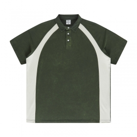 Хлопковая футболка-поло BE THRIVED зелёного цвета с бежевой вставкой