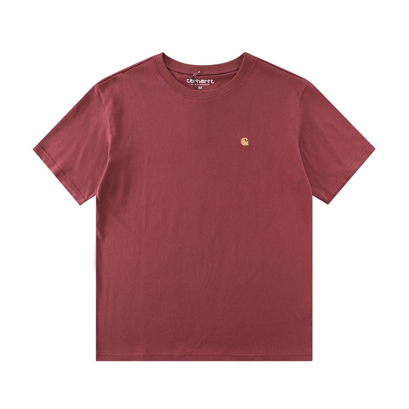 Хлопковая бордовая футболка с логотипом Carhartt оверсайз