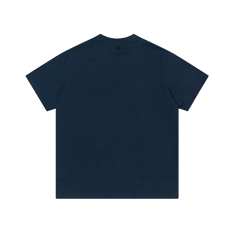 Тёмно-синяя футболка AMI  с логотипом,  оверсайз, материал - хлопок 
