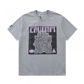 Серая футболка Cav empt с черно-фиолетовым принтом спереди