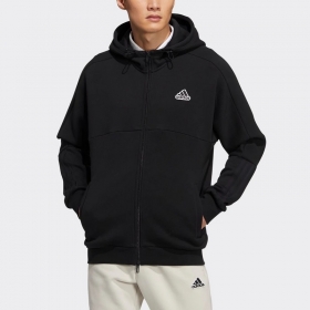 Чёрное утепленное зип-худи с логотипом Adidas и капюшоном
