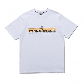 Трендовая футболка Stone Island белая с ворсистым логотипом на груди