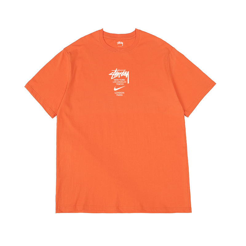 Stussy x Nike оранжевая футболка оверсайз с логотипом  