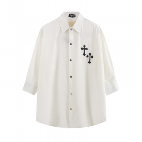 Рубашка YUXING молочного цвета с двумя стильными крестами