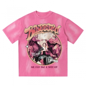 Прямого кроя розовая с потертостями футболка от бренда SUCKMY