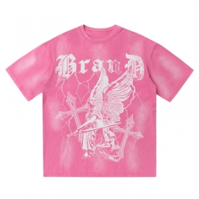 Розовая с принтом "Ангел с мечом" футболка хлопковая SUCKMY