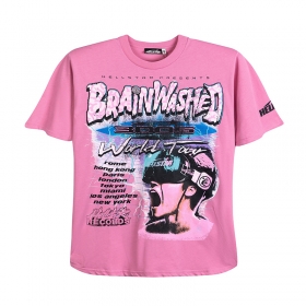 Розовая Hellstar с принтом "Виртуальная реальность" футболка оверсайз