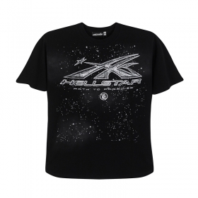 Стильная со звёздами чёрная футболка Hellstar с круглым вырезом