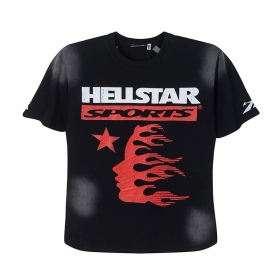 Универсальная чёрная с логотипом Hellstar футболка прямого фасона