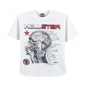 Белая футболка с графическим принтом от Hellstar и коротким рукавом