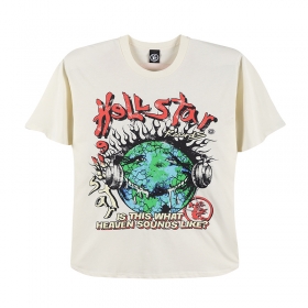 Кремовая хлопковая футболка Hellstar с принтом "Планета земля"