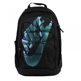 Универсальный чёрный Nike рюкзак с затяжками и синим логотипом 