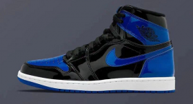 Черные с синим кроссовки Air Jordan High лаковая кожа
