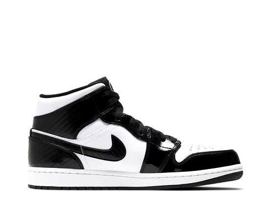 Черные с белым кроссовки Air Jordan Mid кожа и лак