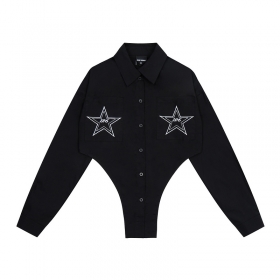 Стильная чёрная блузка с принтом Punch Line вырезы по бокам