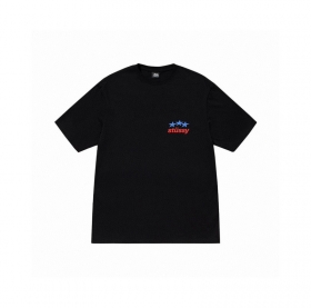 Брендовая футболка черная Stussy с надписями и логотипом