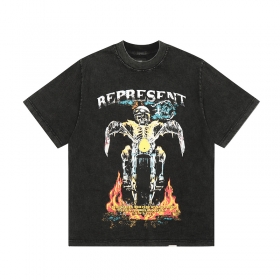 От бренда REPRESENT с печатью "Скелет на мотоцикле" футболка черная
