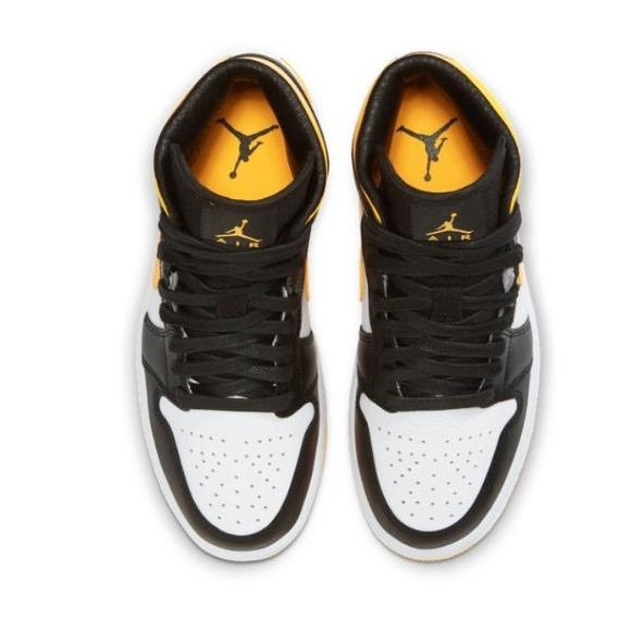 Кроссовки черные с желтым Air Jordan Mid кожа