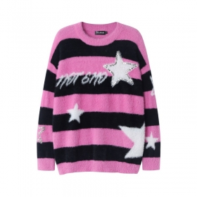 Черно-розовый полосатый свитер со звездами TIDE CARD LOG