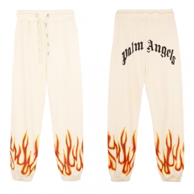 С лого сзади и печатью "Языки пламени" Palm Angels кремовые штаны