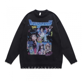 Черного цвета свитер TKPA с изображением героинь аниме