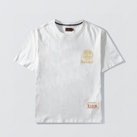 Белая трендовая футболка с золотым принтом и лого Evisu
