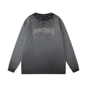 Градиентный серый хлопковый свитшот бренда NEVERHOOD с лого из страз