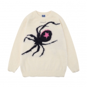 Стильный кемовый свитер TIDE EKU с принтом черного паука и паутины