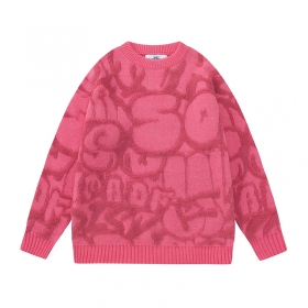 Насыщенно розового цвета свитер NEVERHOOD с объемным принтом из букв