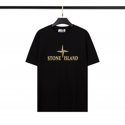 Базовая черная футболка STONE ISLAND с желтым принтом логотипа