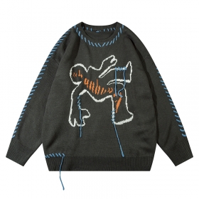 Серый свитер ANBULLET с качественным принтом и декоративной шнуровкой