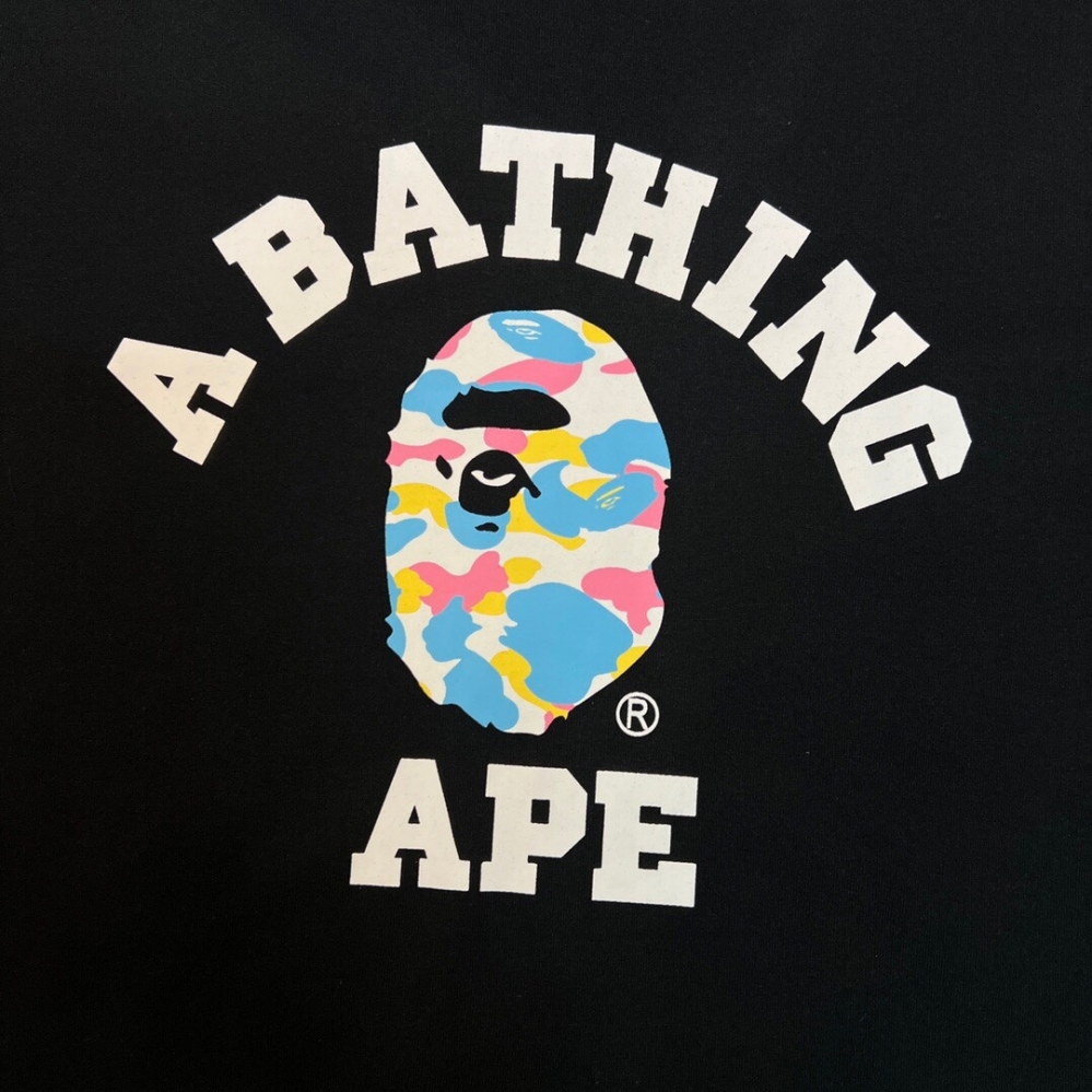 Чёрная футболка Bape с принтом "Разноцветная голова обезьяны"
