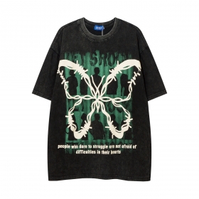Чёрная Let's Rock футболка с принтом "Бабочка" и логотипом на спине