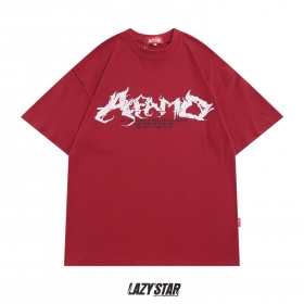 Хлопковая красная футболка бренда LAZY STAR унисекс с белыми принтами