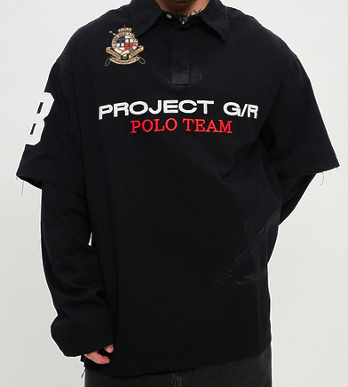 Лонгслив Polo Grailz Project чёрно-синего цвета с вышитым лого в наличии