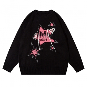 Стильный свитер от бренда ANBULLET черный со звездами спереди